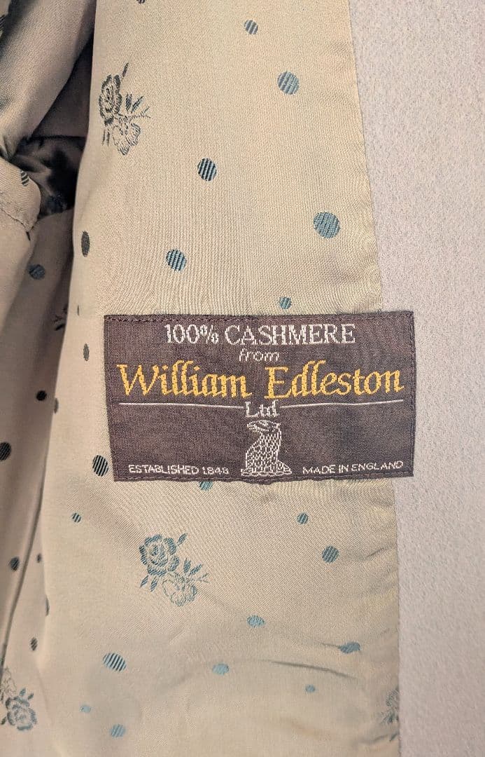 美品★イギリス製カシミヤ100%ロングコート　グリーングレー　L
