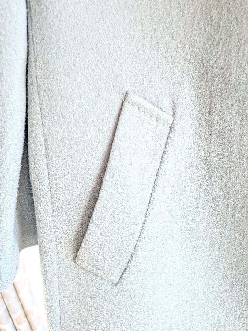 美品★イギリス製カシミヤ100%ロングコート　グリーングレー　L