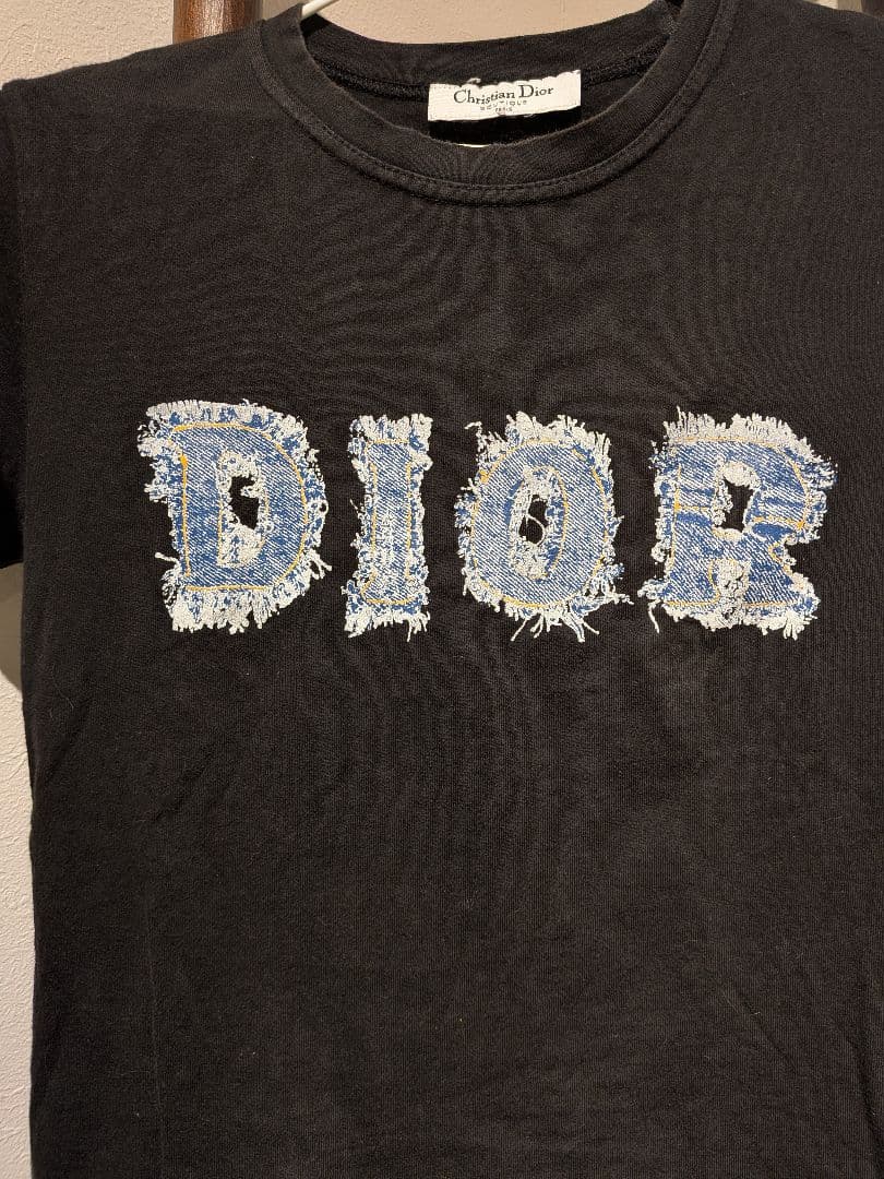 Christian Dior Tシャツ デニムフリンジパッチワークロゴ 黒 M