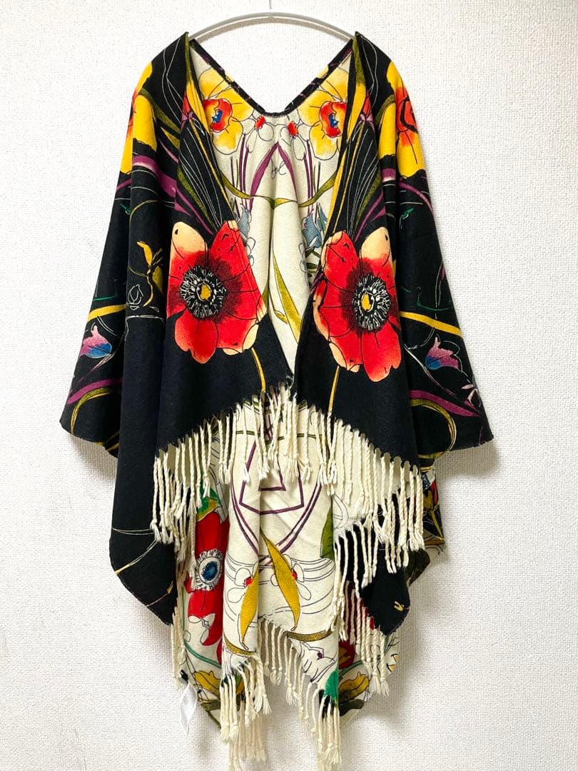 Desigual 花柄フリンジ付きストール 大判ストール