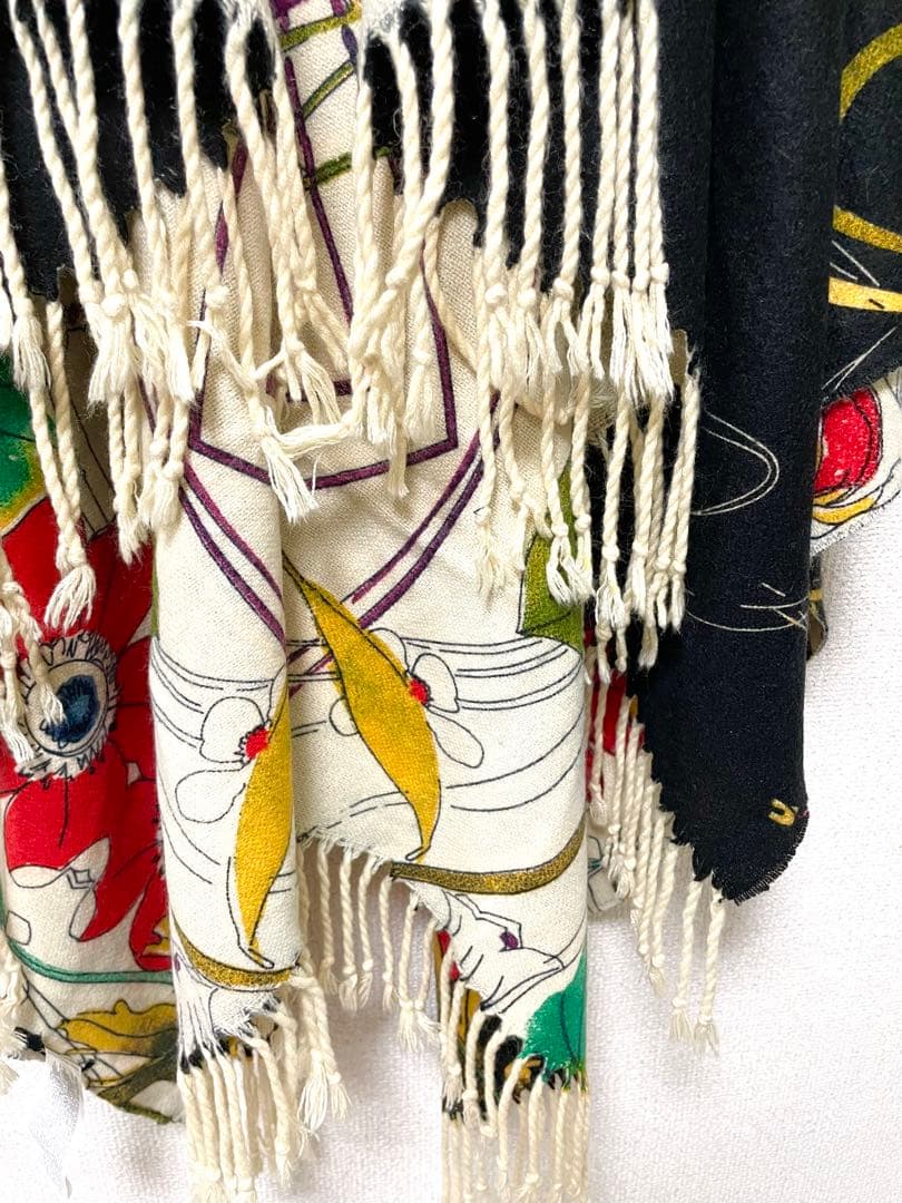 Desigual 花柄フリンジ付きストール 大判ストール