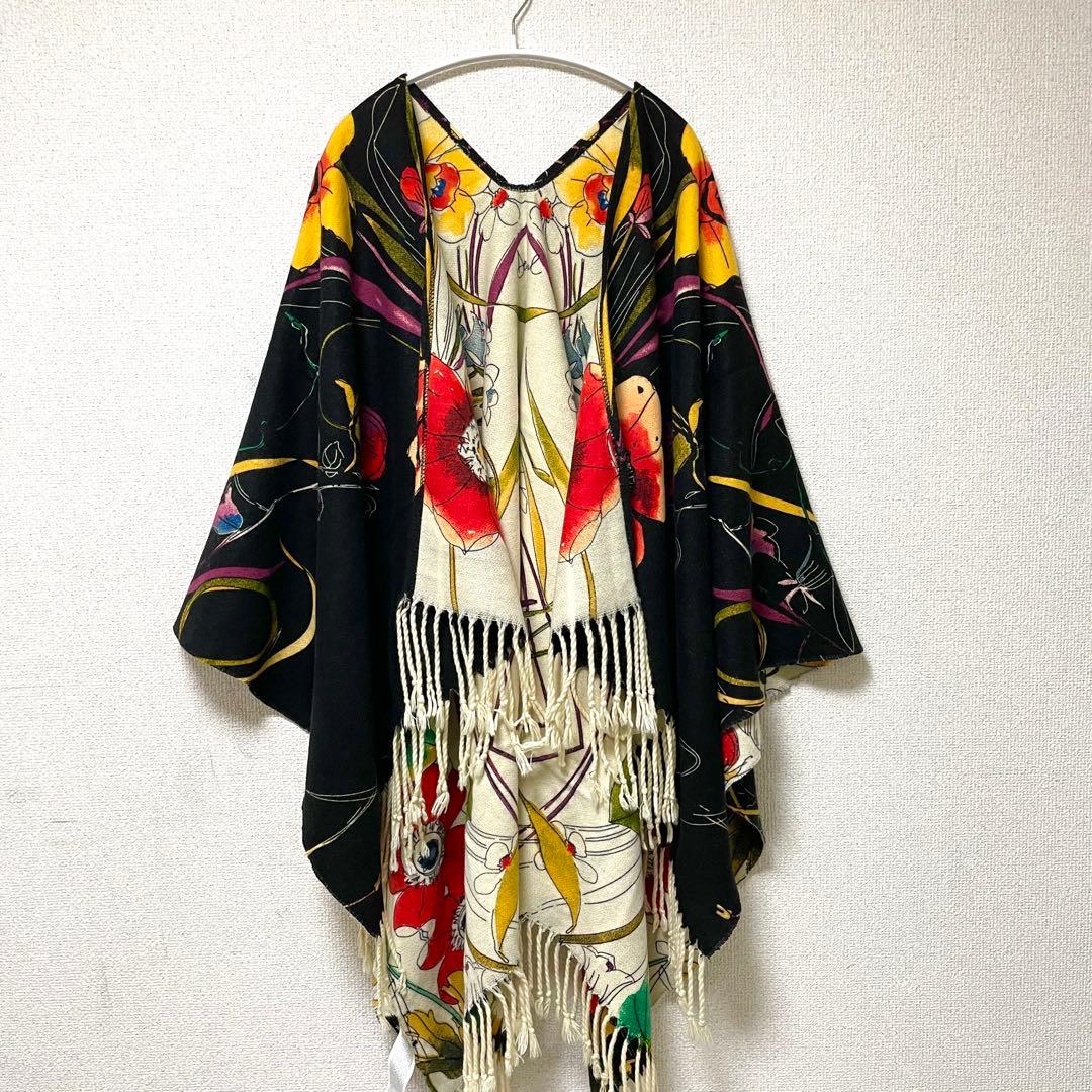 Desigual 花柄フリンジ付きストール 大判ストール
