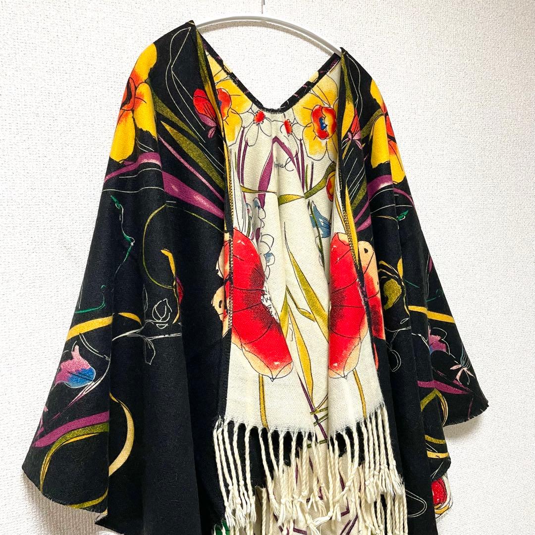 Desigual 花柄フリンジ付きストール 大判ストール
