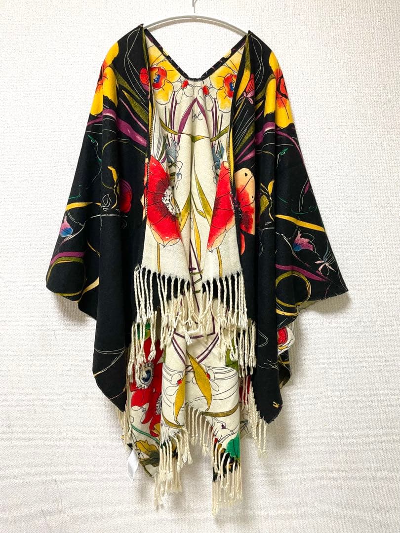 Desigual 花柄フリンジ付きストール 大判ストール