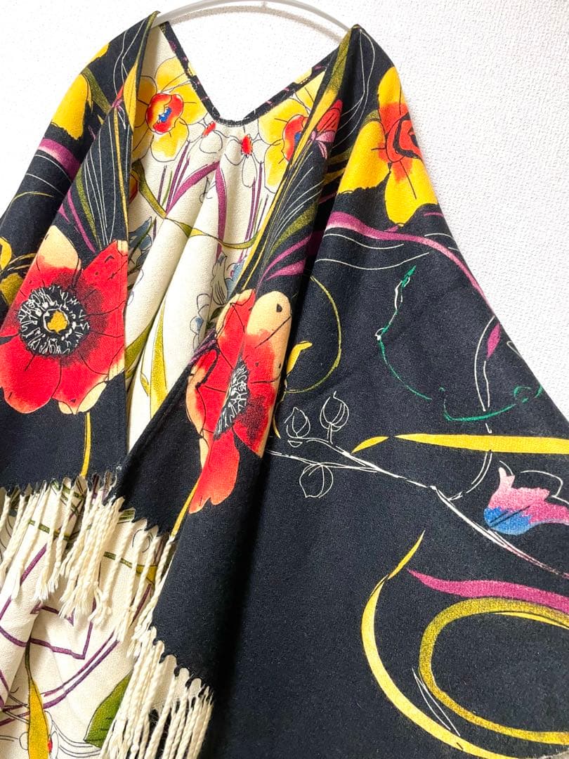 Desigual 花柄フリンジ付きストール 大判ストール