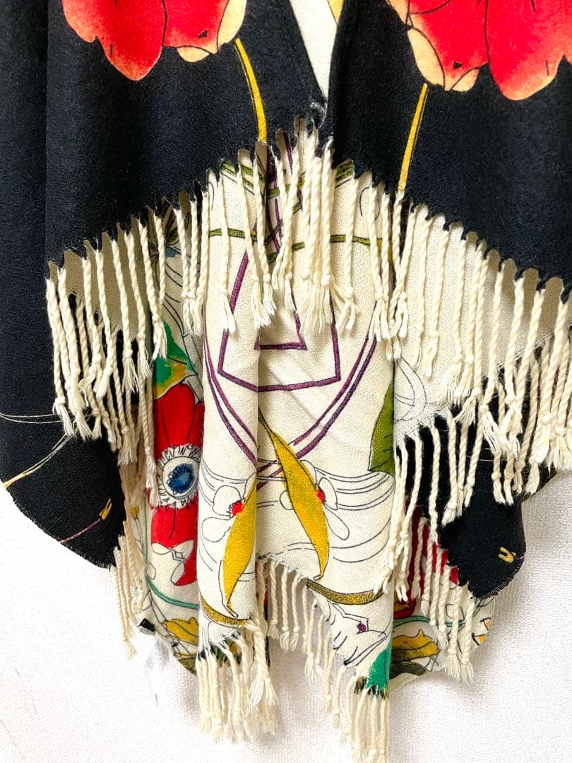 Desigual 花柄フリンジ付きストール 大判ストール