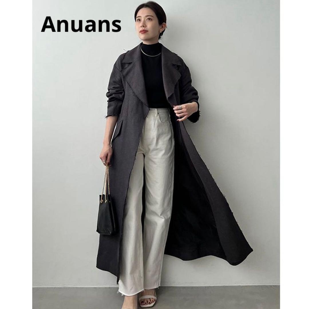 【美品】anuans アニュアンス リネン トレンチコート チャコールグレー
