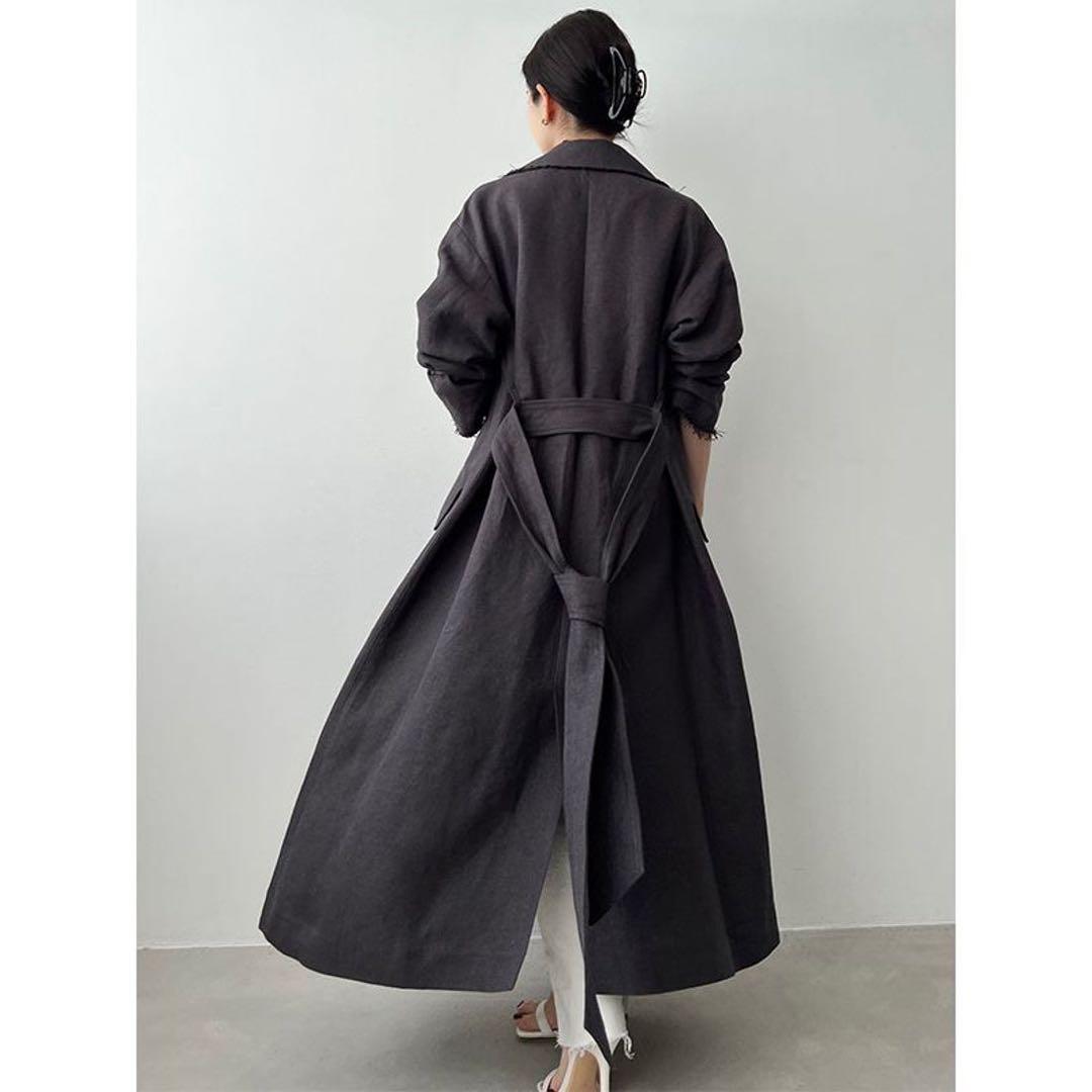 【美品】anuans アニュアンス リネン トレンチコート チャコールグレー