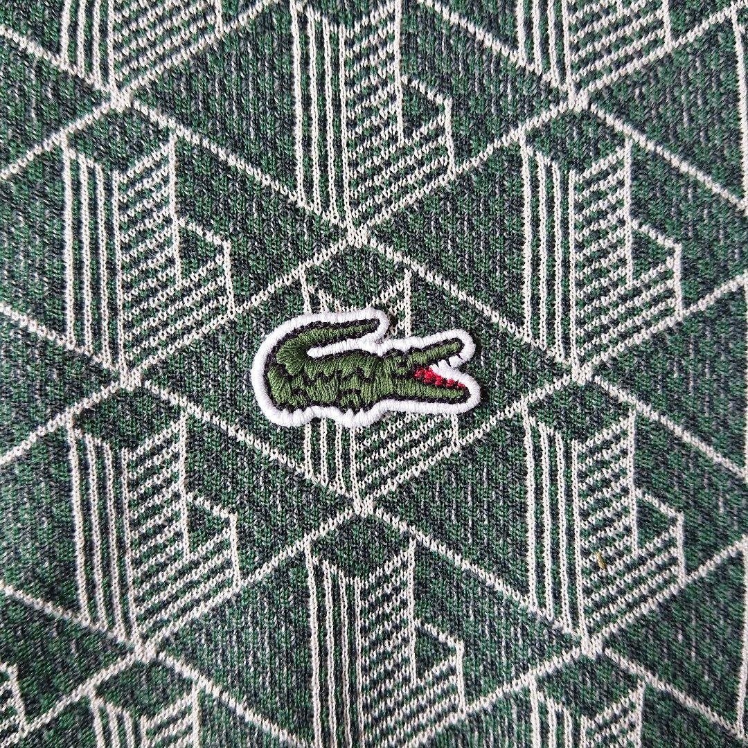 美品 LACOSTE ラコステ クロップド モノグラム ポロシャツ グリーン