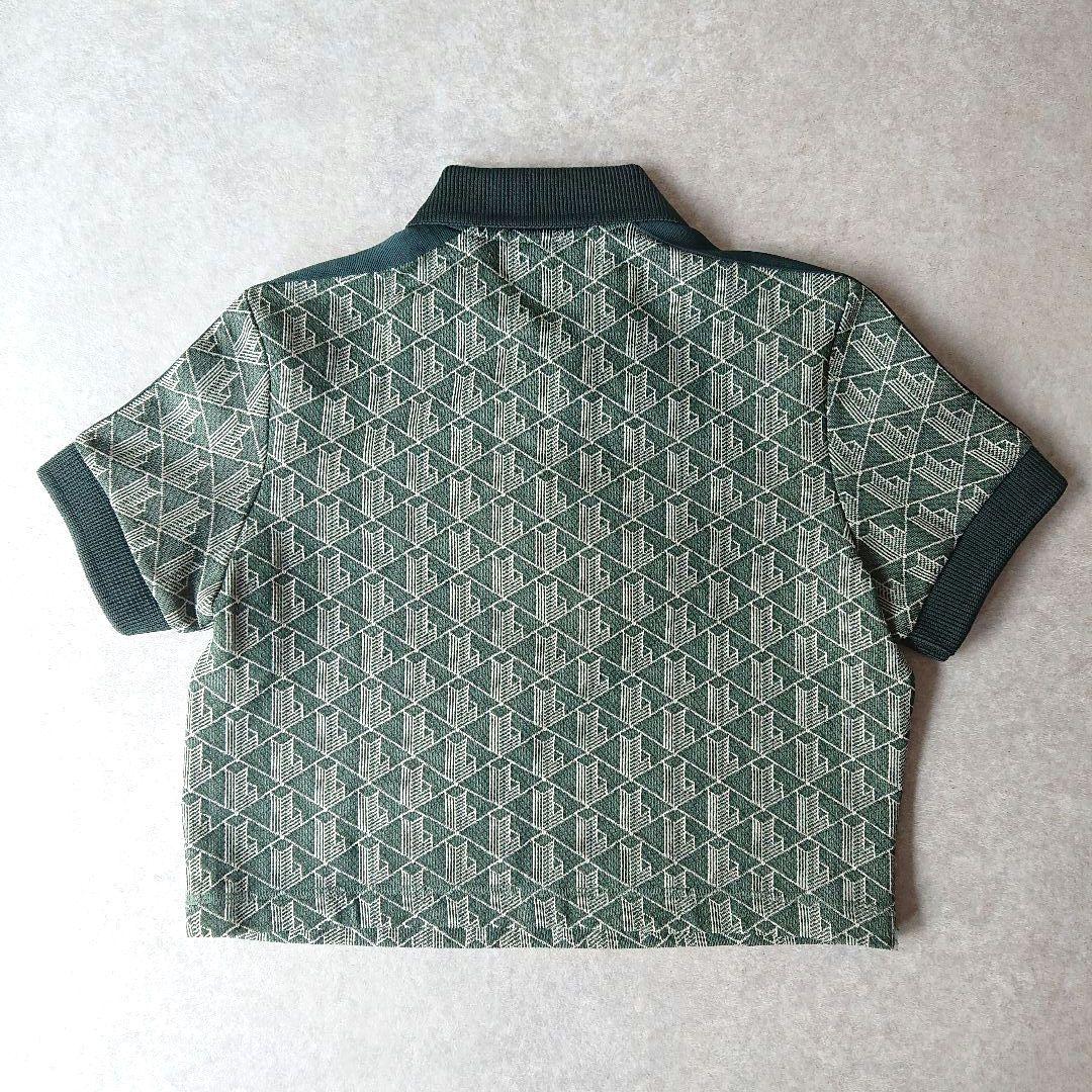 美品 LACOSTE ラコステ クロップド モノグラム ポロシャツ グリーン