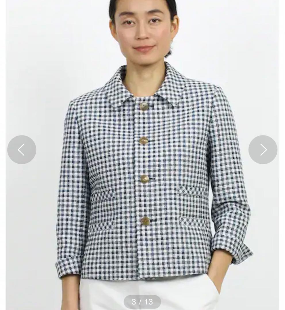 極美品　45R 和紙藍ツィードジャケット　定価¥132,000
