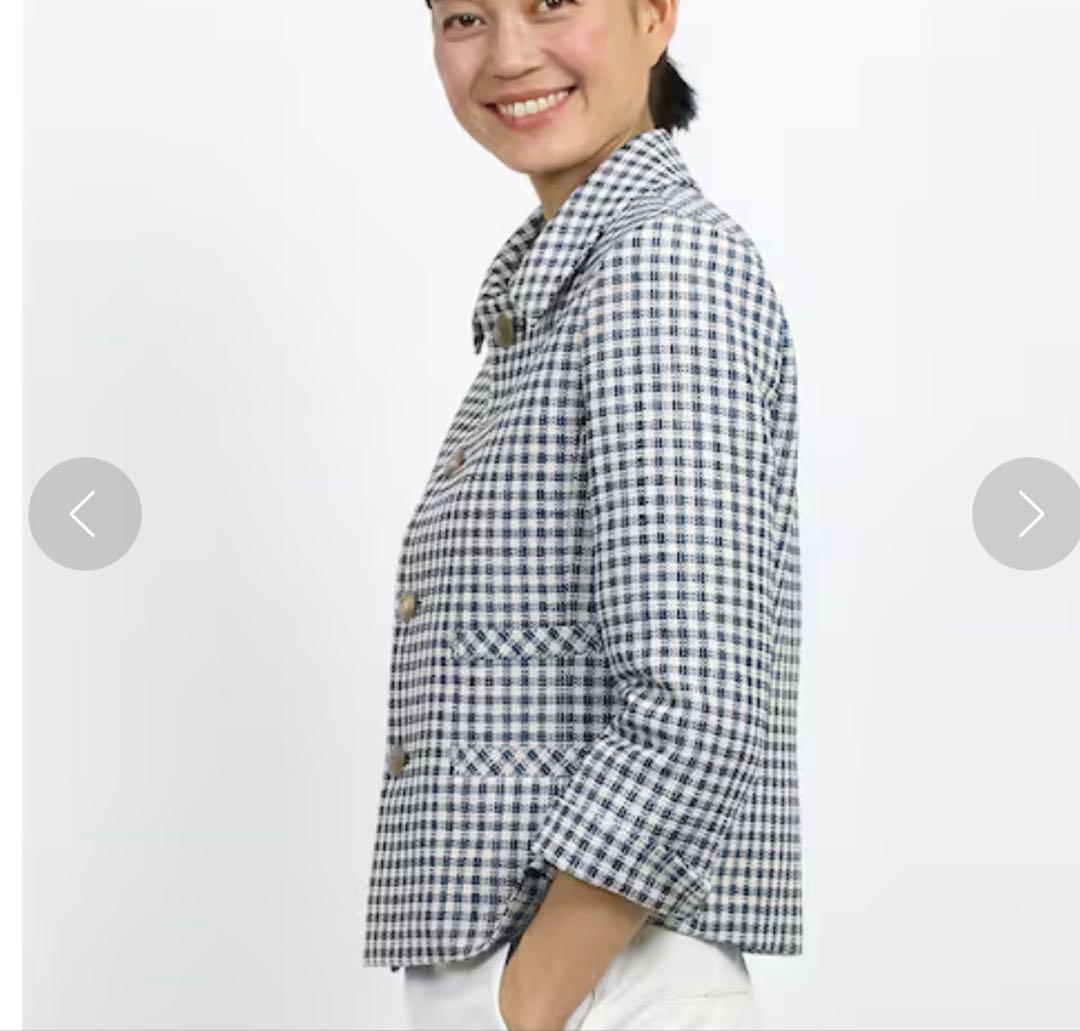 極美品　45R 和紙藍ツィードジャケット　定価¥132,000