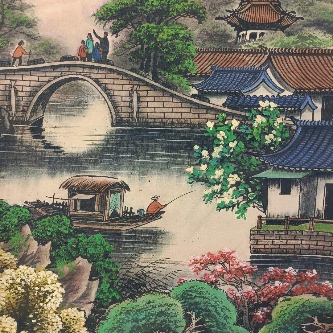 中国水墨画 掛け軸 关山月 山水図 中堂 証書付き 装裱済み／鑑賞用