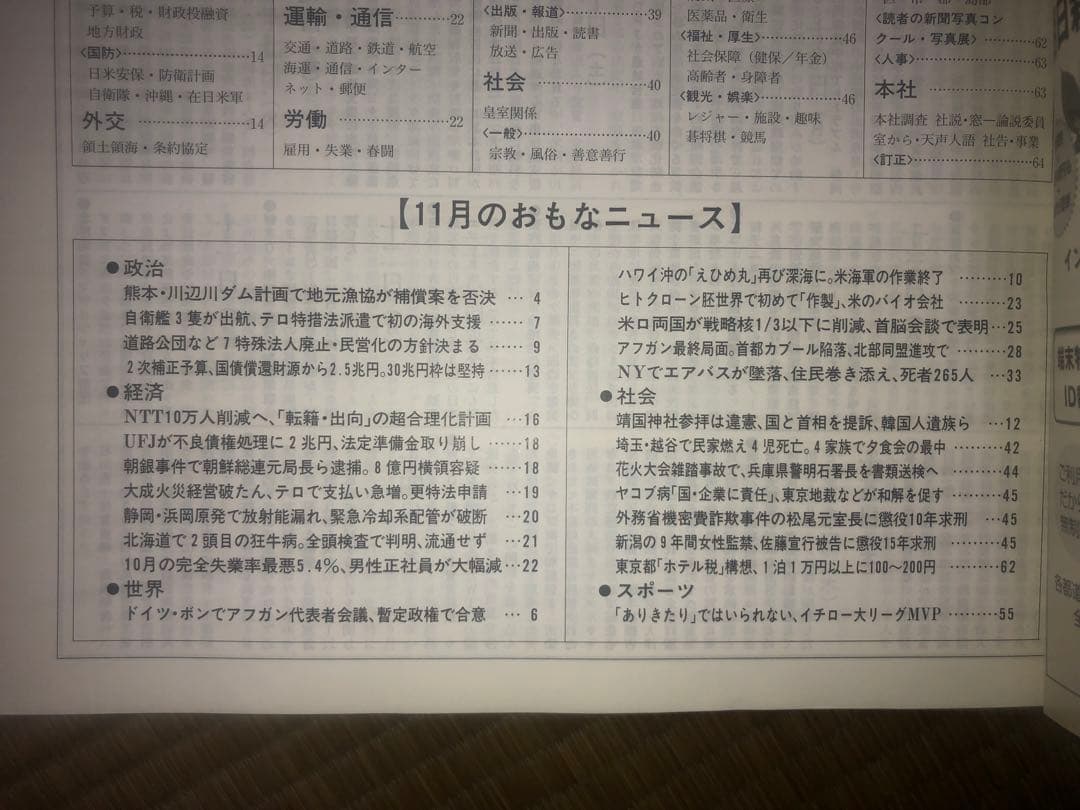 朝日新聞 縮刷版 2001年（平成13年） 7〜12月　6冊