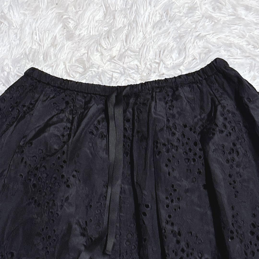 theory luxe アイレット レーススカート ロング　　シルク混 38 黒