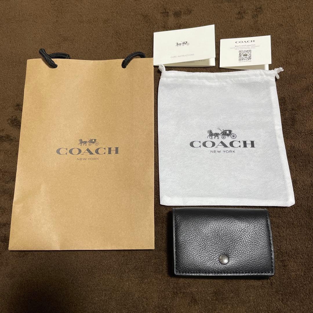 新品未使用 COACH コーチ トライフォールド オリガミ 三つ折り財布ブラック