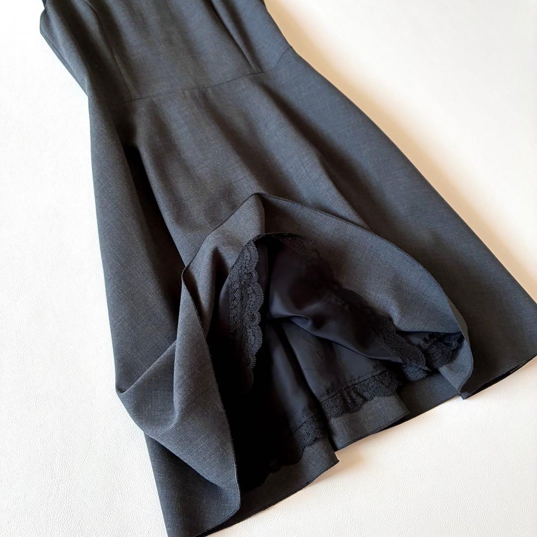 極美品✨定価14万　FOXEY　白襟ワンピース　Aライン　フレア　グレー　40