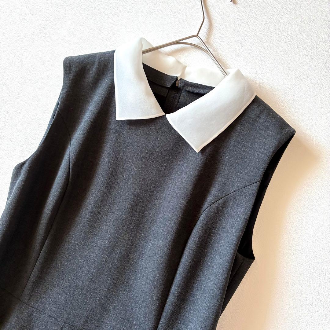 極美品✨定価14万　FOXEY　白襟ワンピース　Aライン　フレア　グレー　40