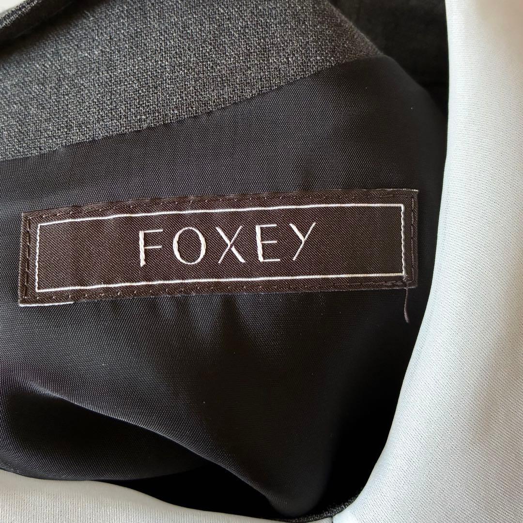 極美品✨定価14万　FOXEY　白襟ワンピース　Aライン　フレア　グレー　40