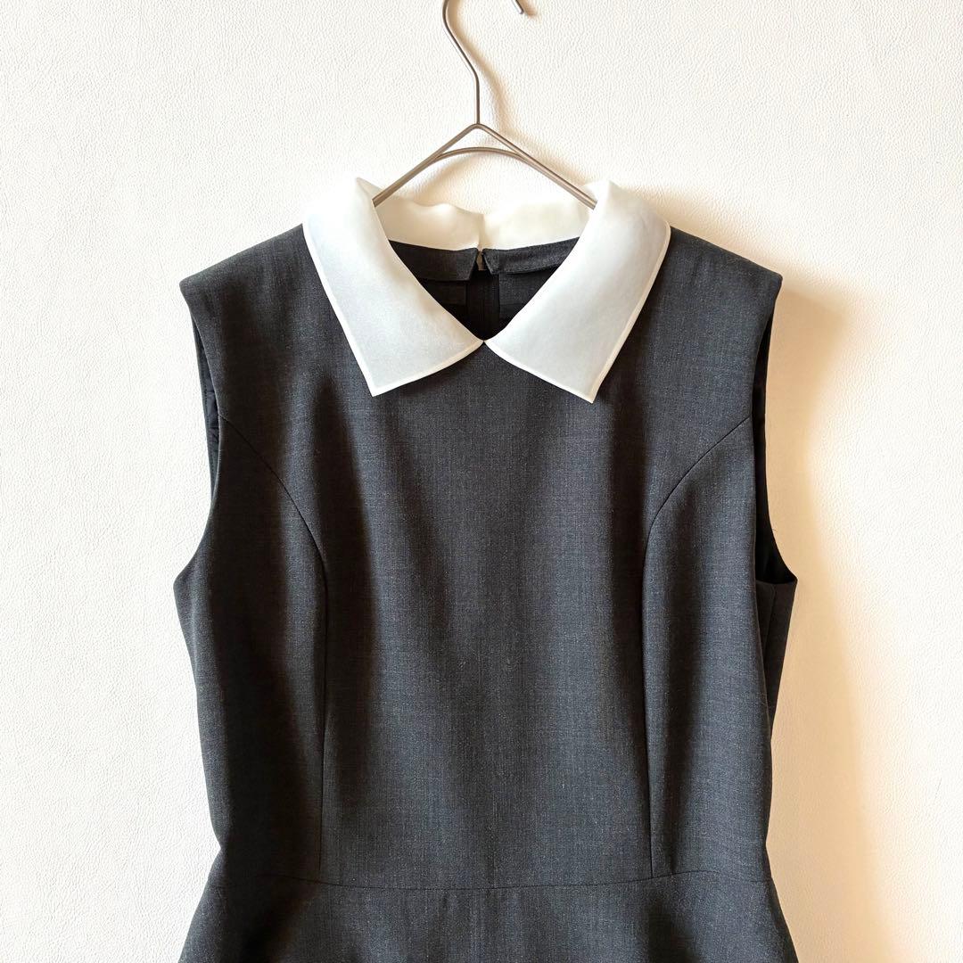 極美品✨定価14万　FOXEY　白襟ワンピース　Aライン　フレア　グレー　40