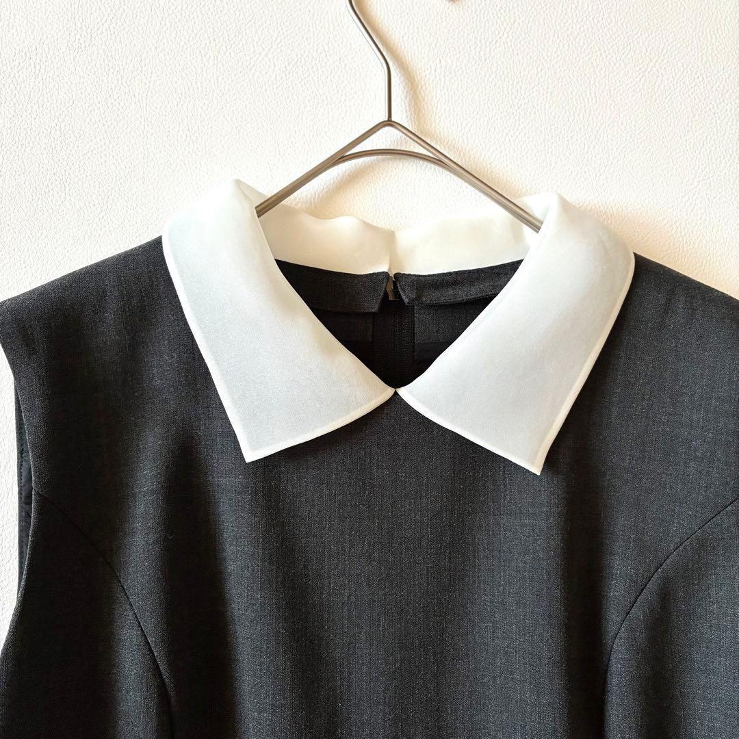 極美品✨定価14万　FOXEY　白襟ワンピース　Aライン　フレア　グレー　40