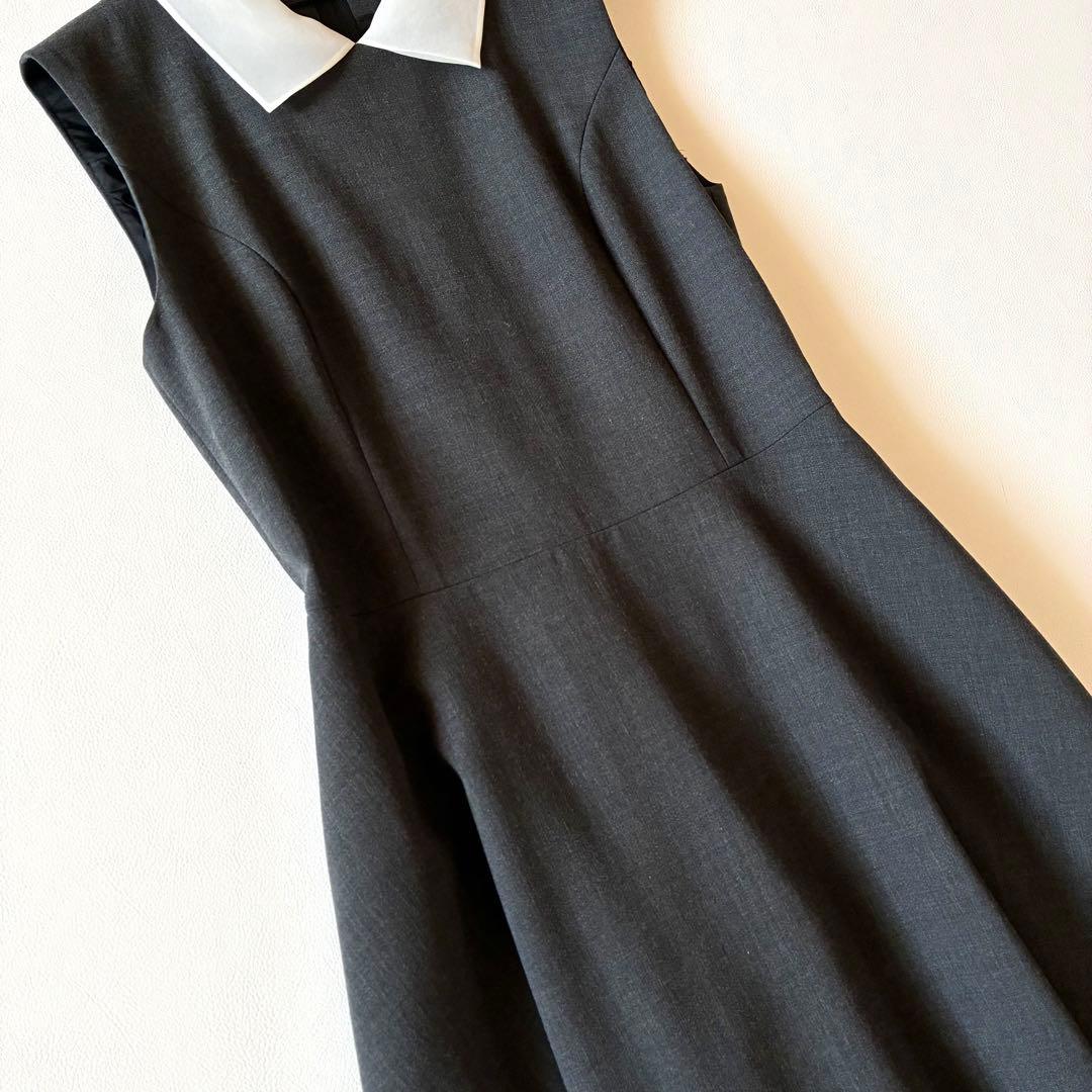 極美品✨定価14万　FOXEY　白襟ワンピース　Aライン　フレア　グレー　40