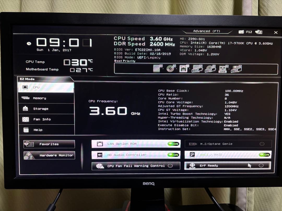 Intel Core i7-9700K Z390マザー付きbios確認済
