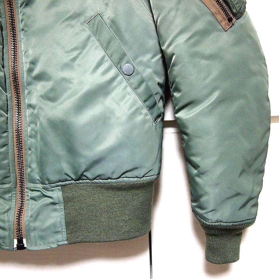 美品★UNITED CARR　中綿　ナイロン　牛革レザー　MA-1　オリーブ