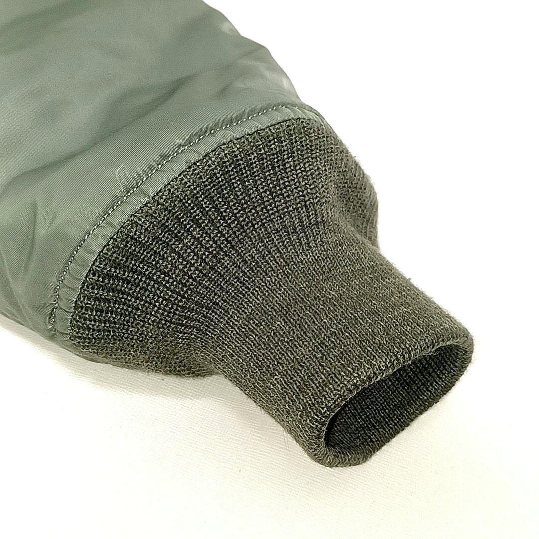 美品★UNITED CARR　中綿　ナイロン　牛革レザー　MA-1　オリーブ