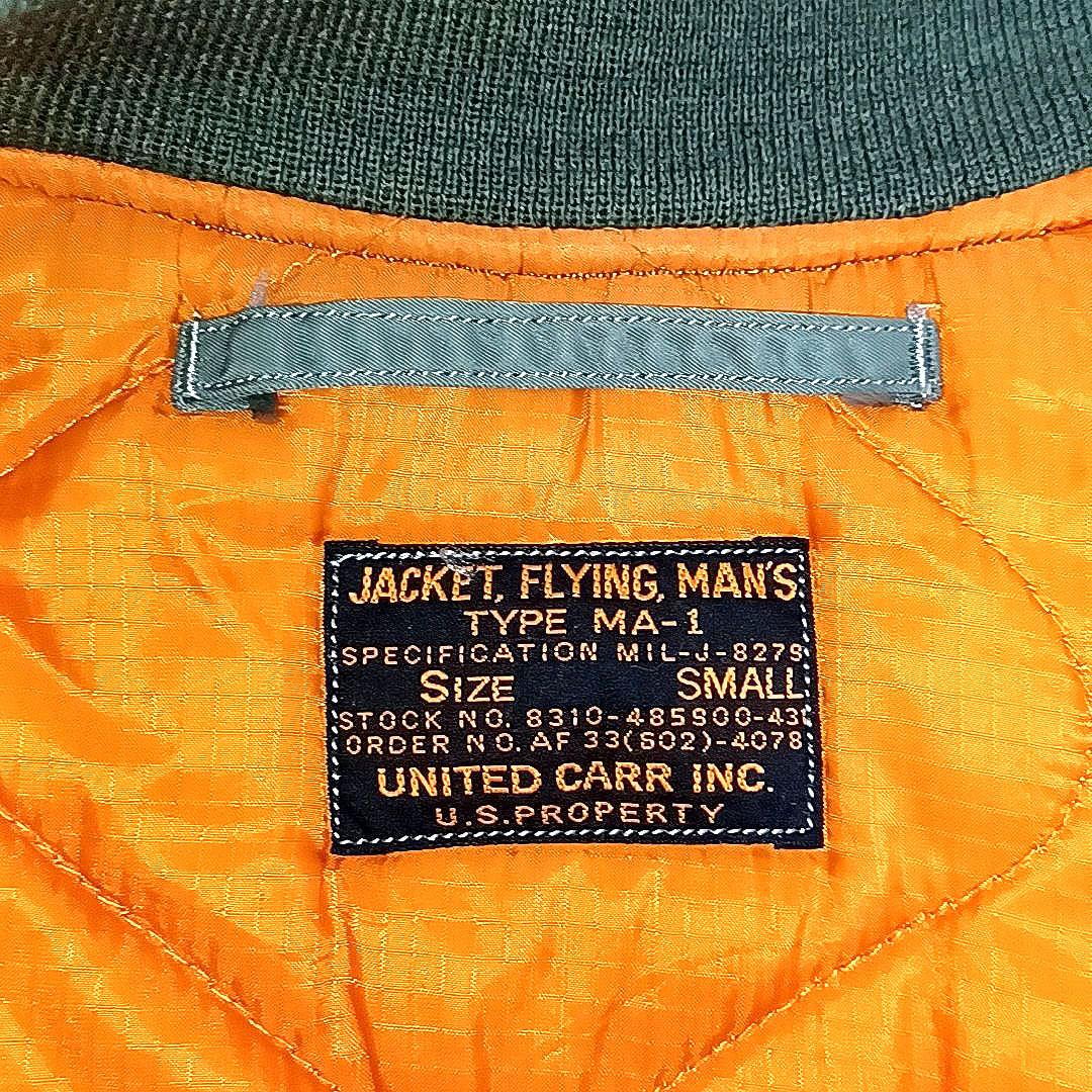 美品★UNITED CARR　中綿　ナイロン　牛革レザー　MA-1　オリーブ