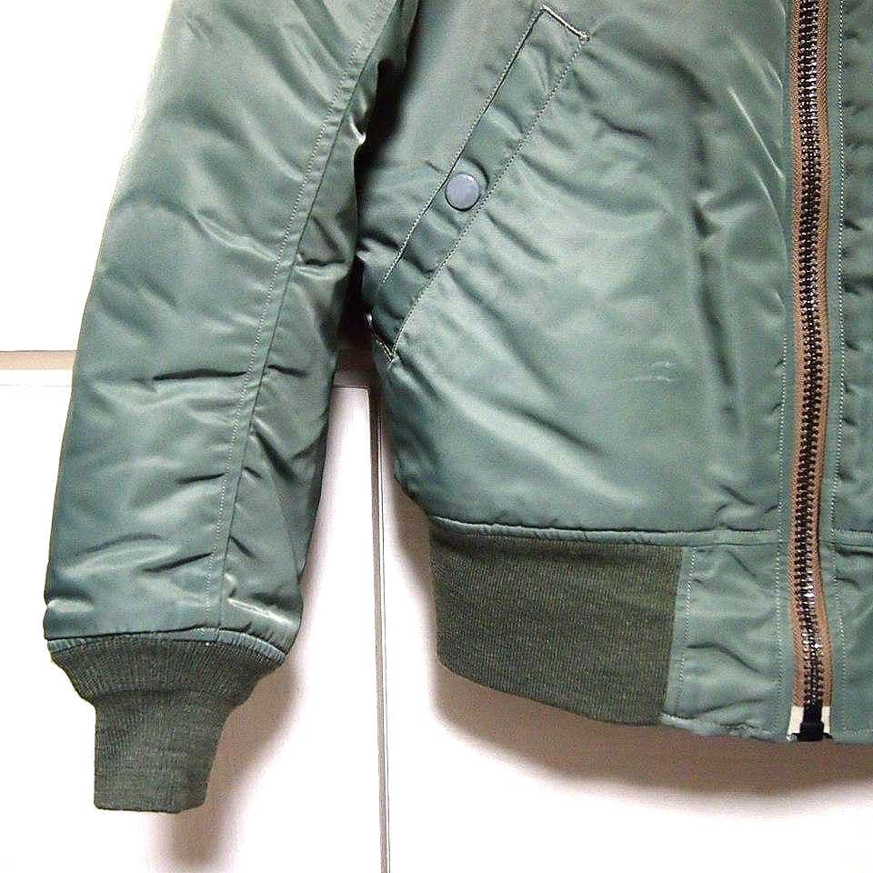 美品★UNITED CARR　中綿　ナイロン　牛革レザー　MA-1　オリーブ