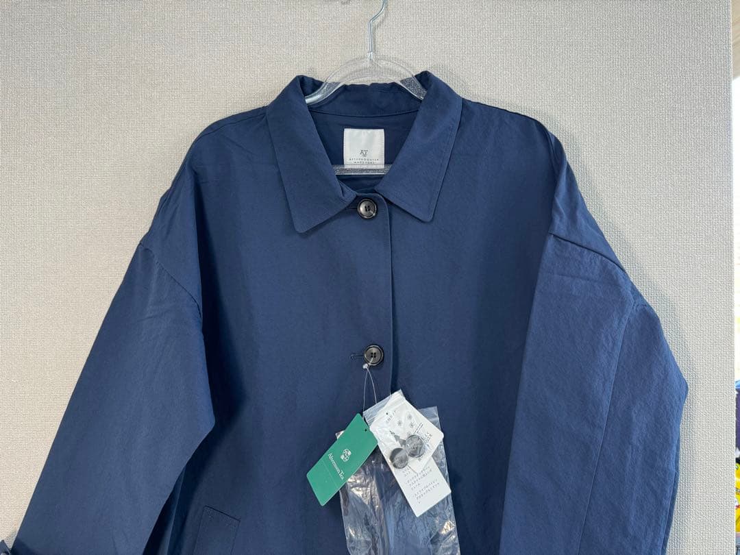 アフタヌーンティー・リビング 防花粉加工ステンカラーロングコートネイビー新品
