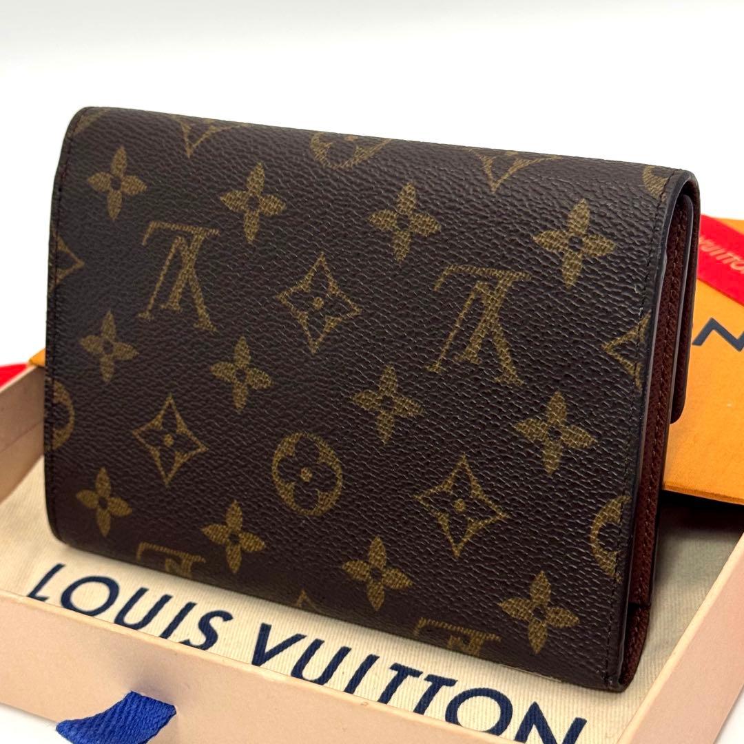 【美品】ルイヴィトン　モノグラム　エテュイパピエ　三つ折り財布　財布　ブラウン