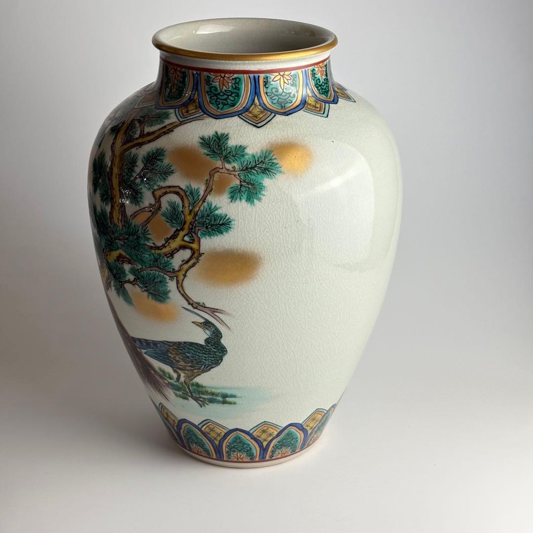 九谷焼 祥文 花瓶 共箱 花鳥図 花入 花器 飾壺