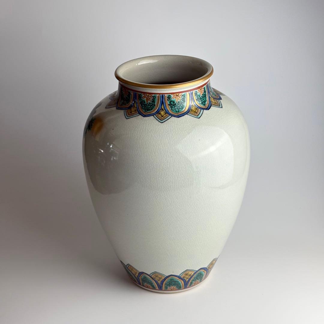 九谷焼 祥文 花瓶 共箱 花鳥図 花入 花器 飾壺