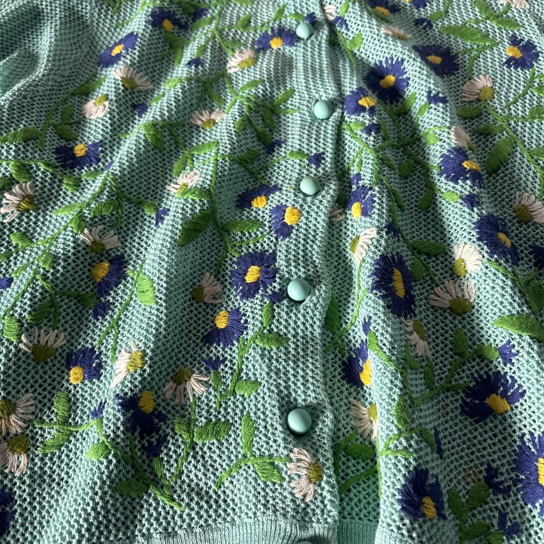未使用タグ付　Sybilla シビラ 刺繍　花柄刺繍カーディガン ミントグリーン