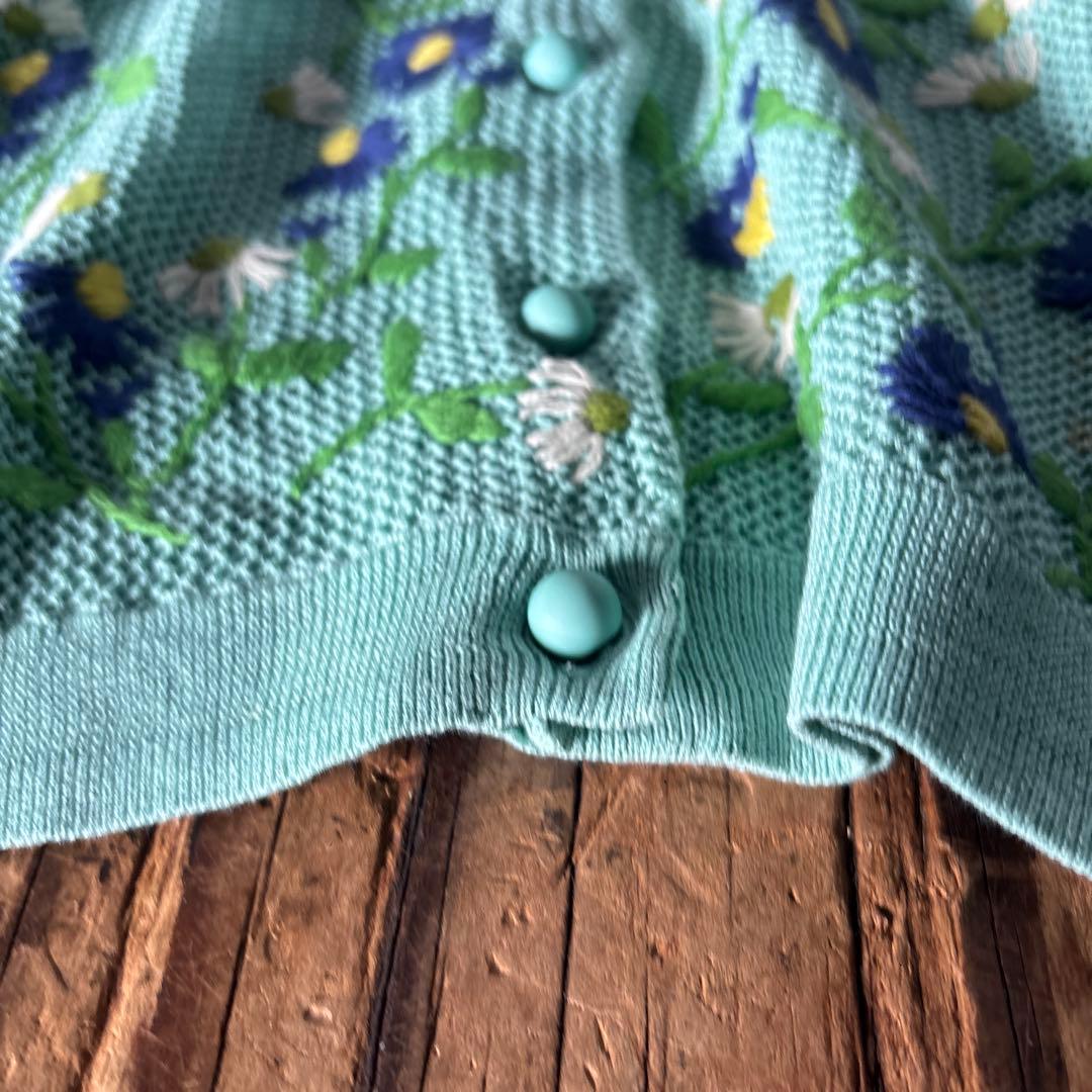 未使用タグ付　Sybilla シビラ 刺繍　花柄刺繍カーディガン ミントグリーン