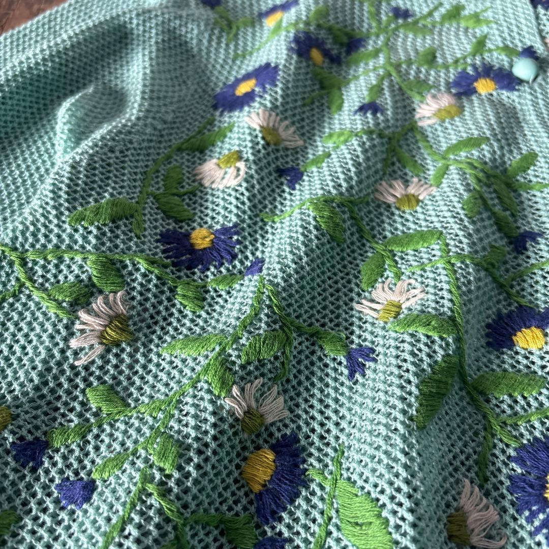 未使用タグ付　Sybilla シビラ 刺繍　花柄刺繍カーディガン ミントグリーン