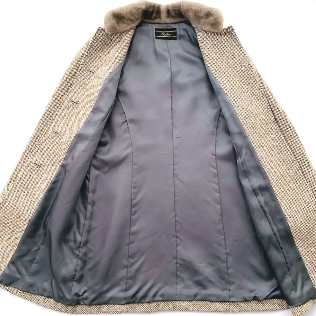 美品✨レリアン 日本製 ミンクファー付き ウール シルク カシミヤ 混紡 コート