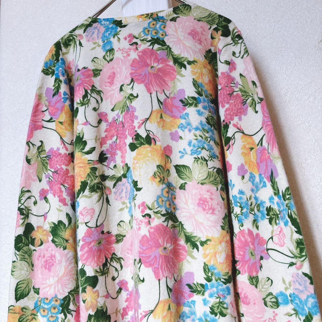 【至高のカシミヤ100】Neiman Marcus春ニット 花柄カーディガン