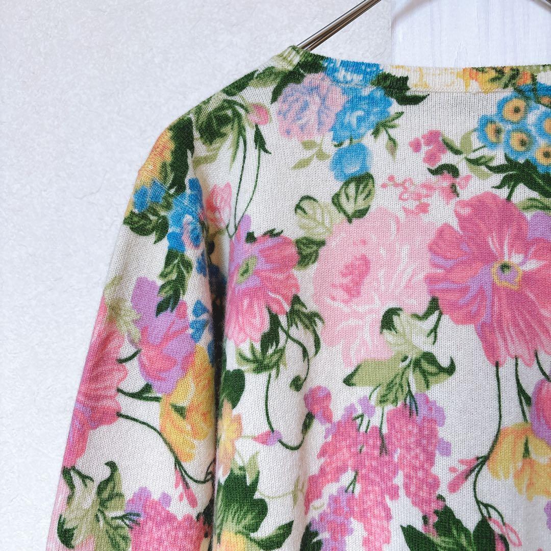 【至高のカシミヤ100】Neiman Marcus春ニット 花柄カーディガン