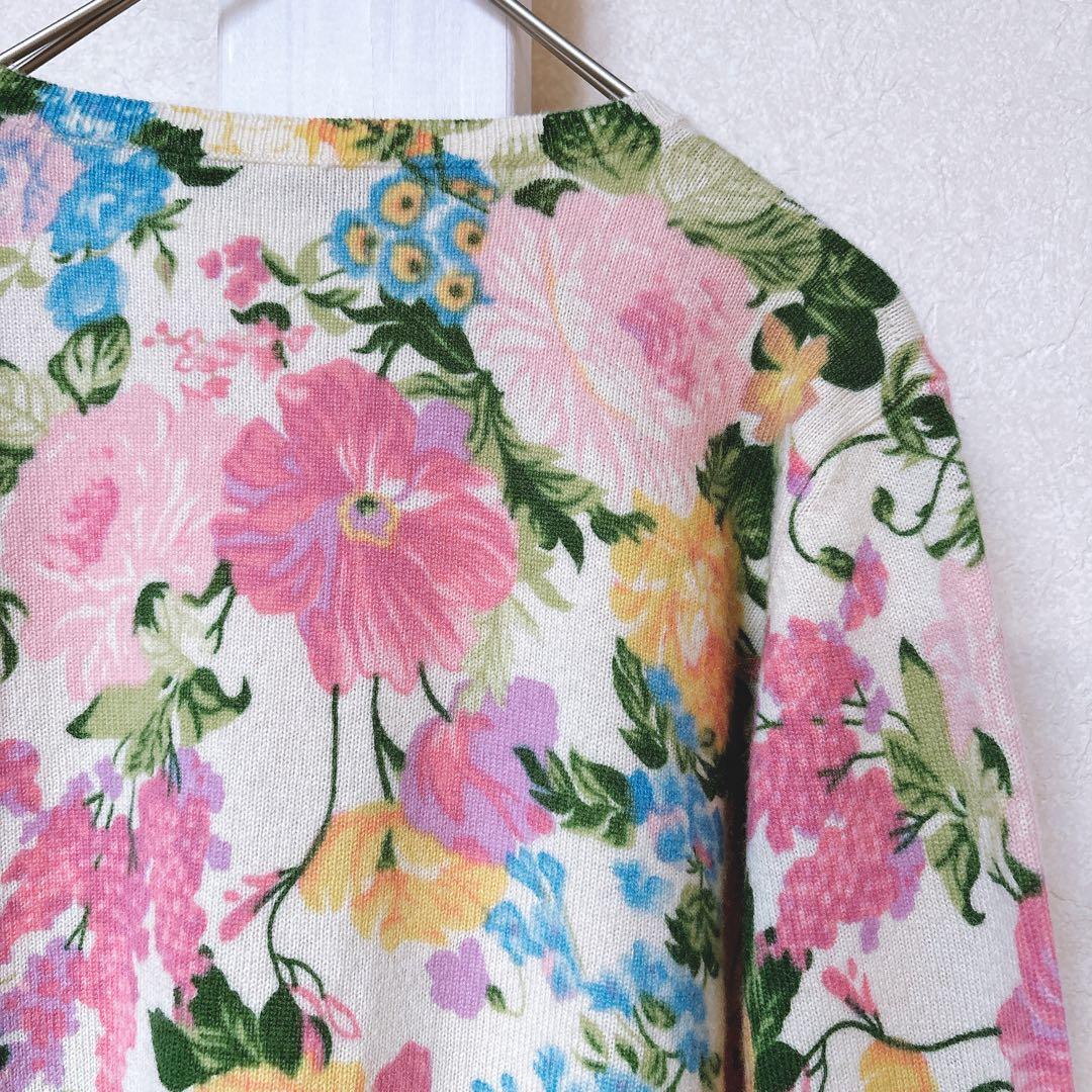【至高のカシミヤ100】Neiman Marcus春ニット 花柄カーディガン