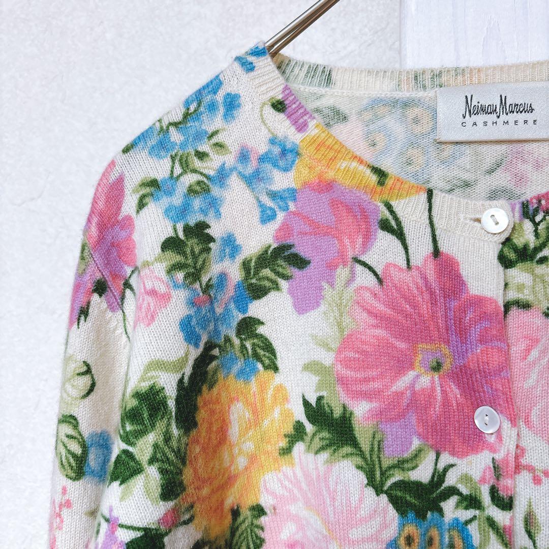 【至高のカシミヤ100】Neiman Marcus春ニット 花柄カーディガン