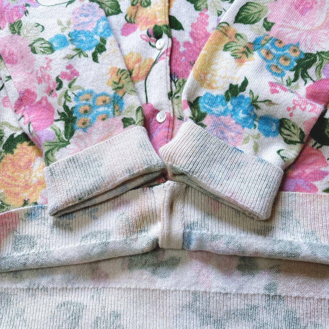 【至高のカシミヤ100】Neiman Marcus春ニット 花柄カーディガン