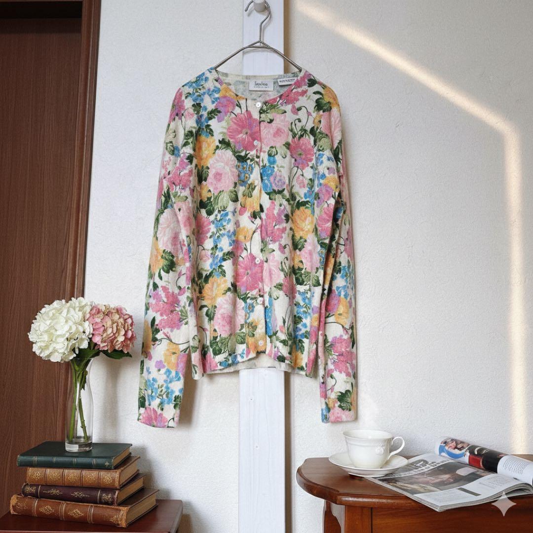 【至高のカシミヤ100】Neiman Marcus春ニット 花柄カーディガン