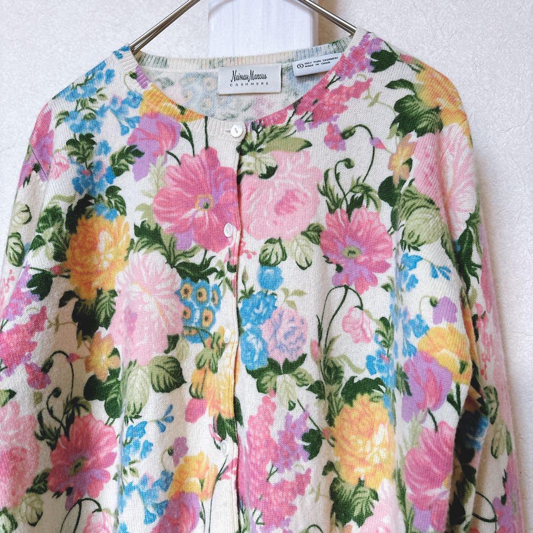 【至高のカシミヤ100】Neiman Marcus春ニット 花柄カーディガン