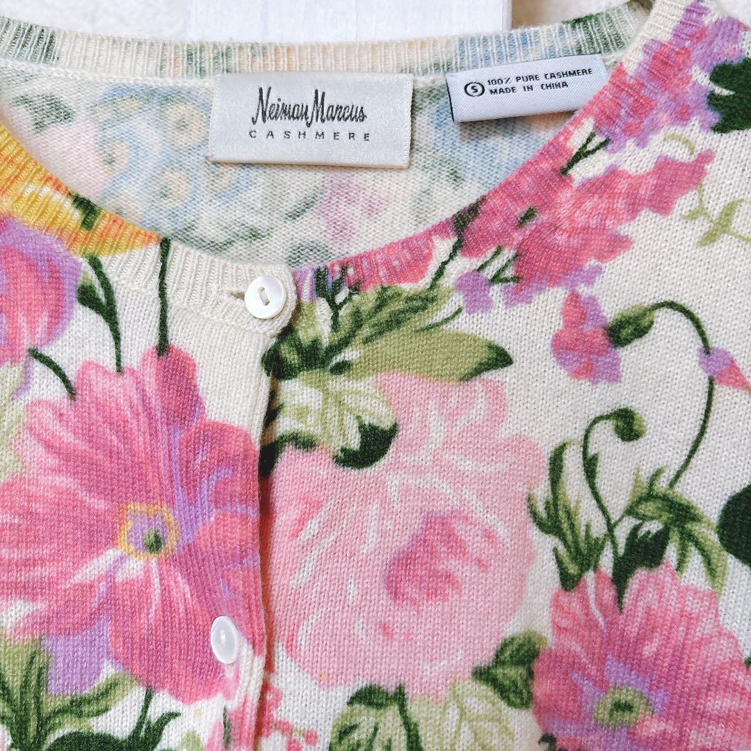 【至高のカシミヤ100】Neiman Marcus春ニット 花柄カーディガン