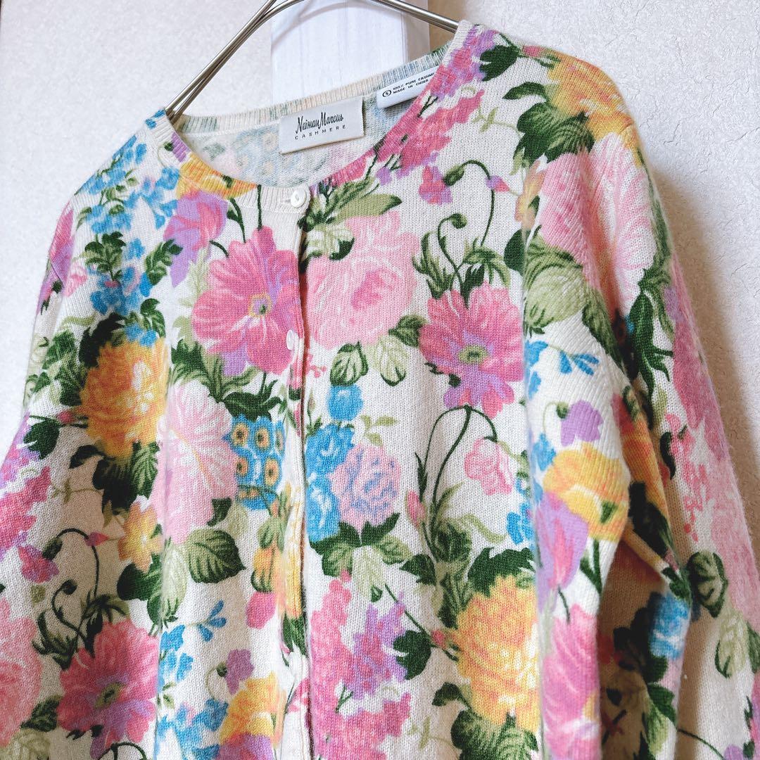 【至高のカシミヤ100】Neiman Marcus春ニット 花柄カーディガン