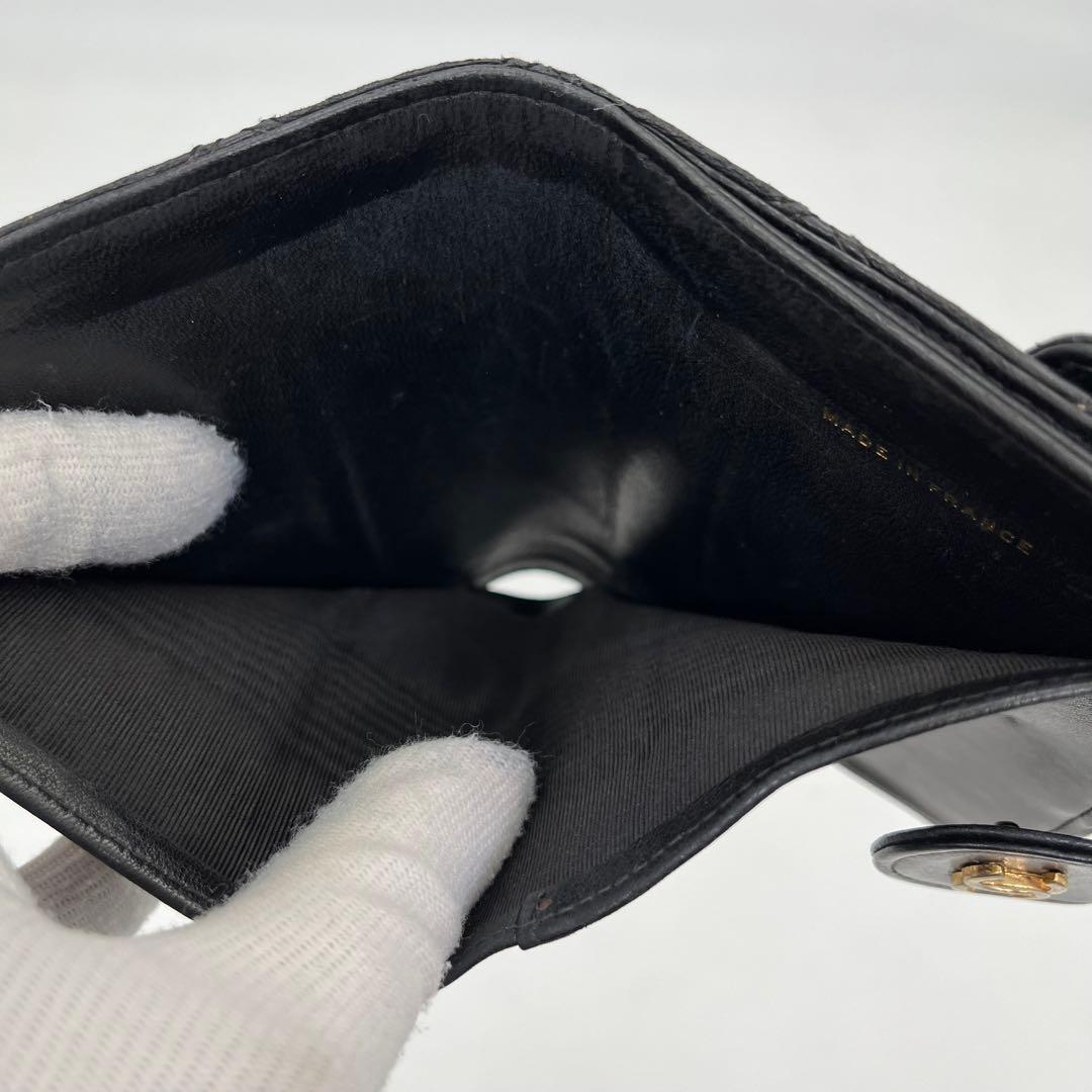 CHANEL 二つ折り財布 ビコローレ ココマーク ロゴ金具 Wホック 黒 本革