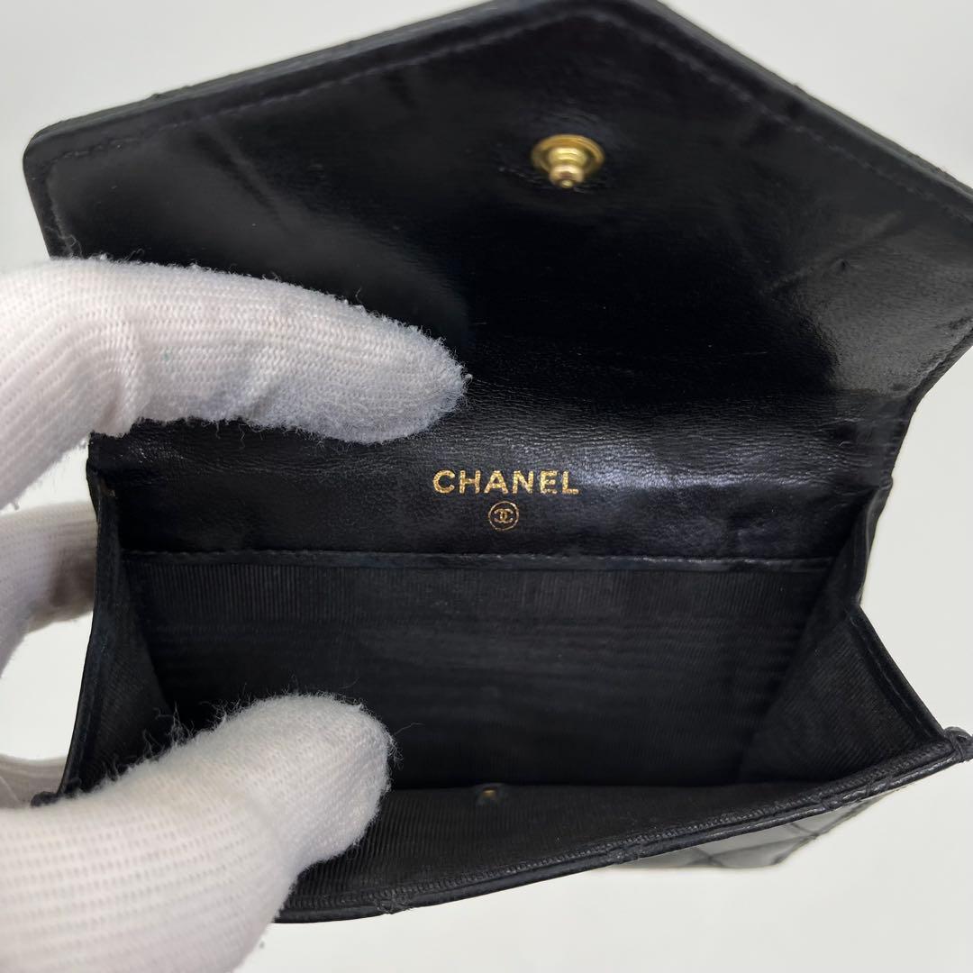 CHANEL 二つ折り財布 ビコローレ ココマーク ロゴ金具 Wホック 黒 本革